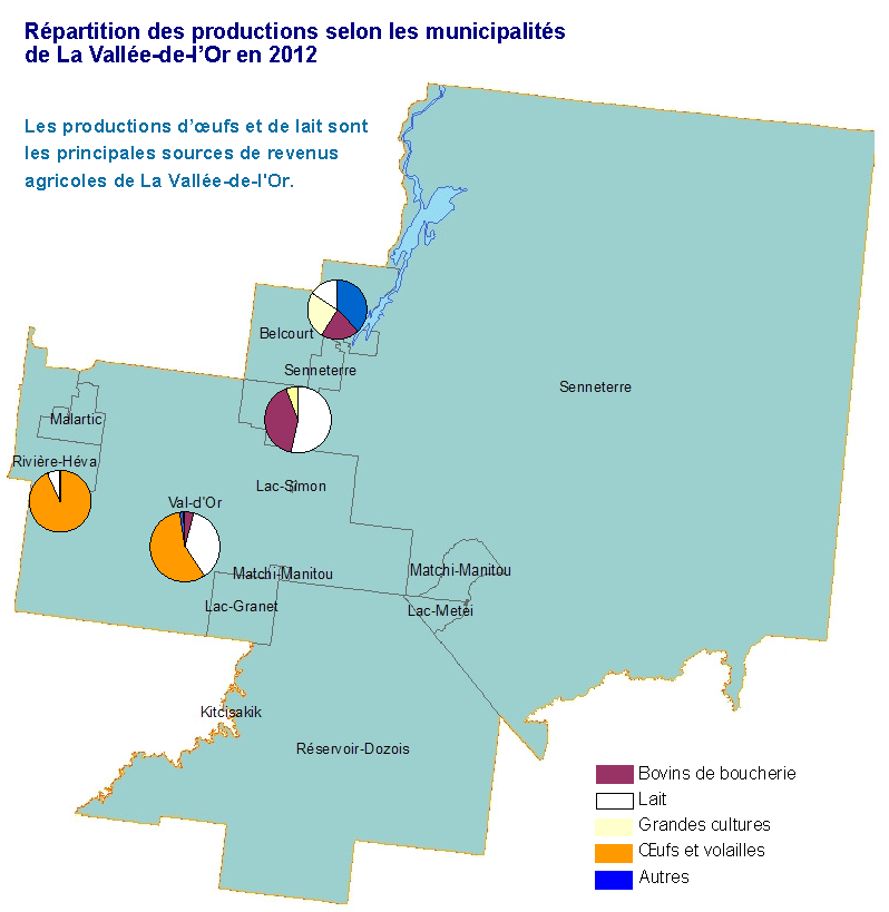 Répartition des productions selon les municipalités de La Vallée-de-l’Or en 2012