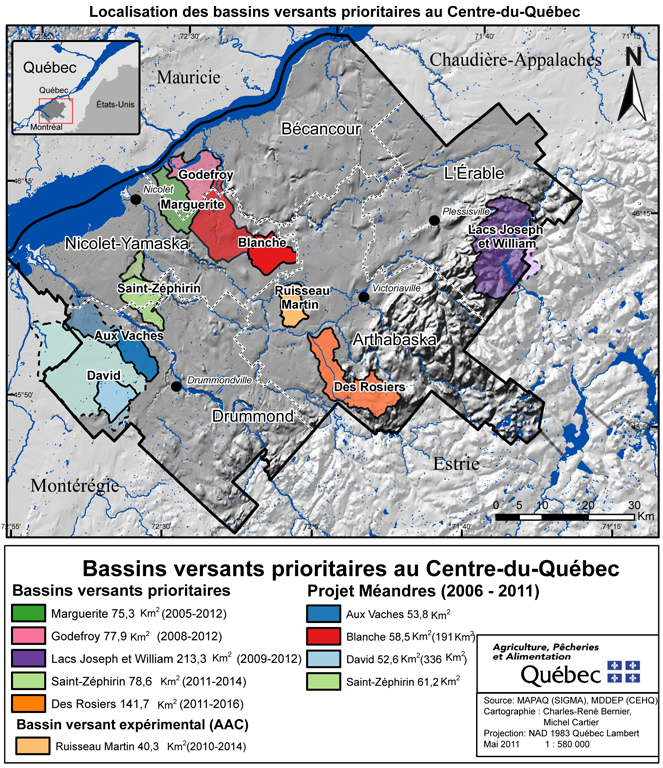 Map des bassins versants du Centre-du-Québec