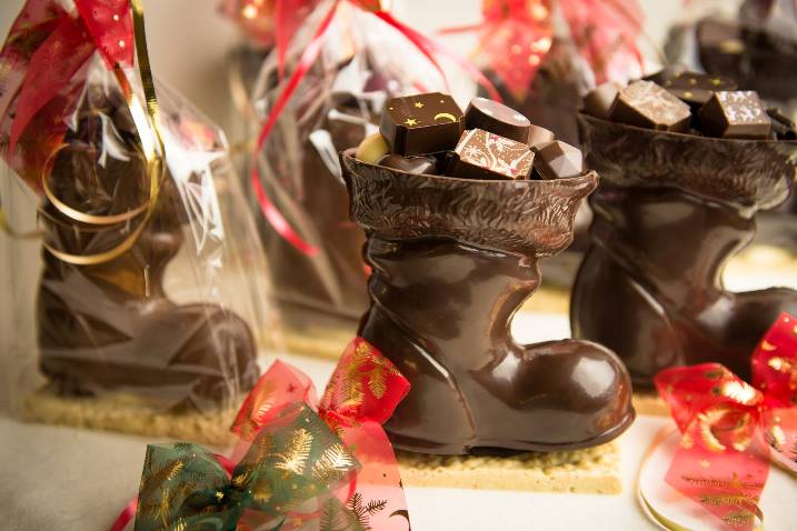 Chocolats en forme de botte du Père Noël